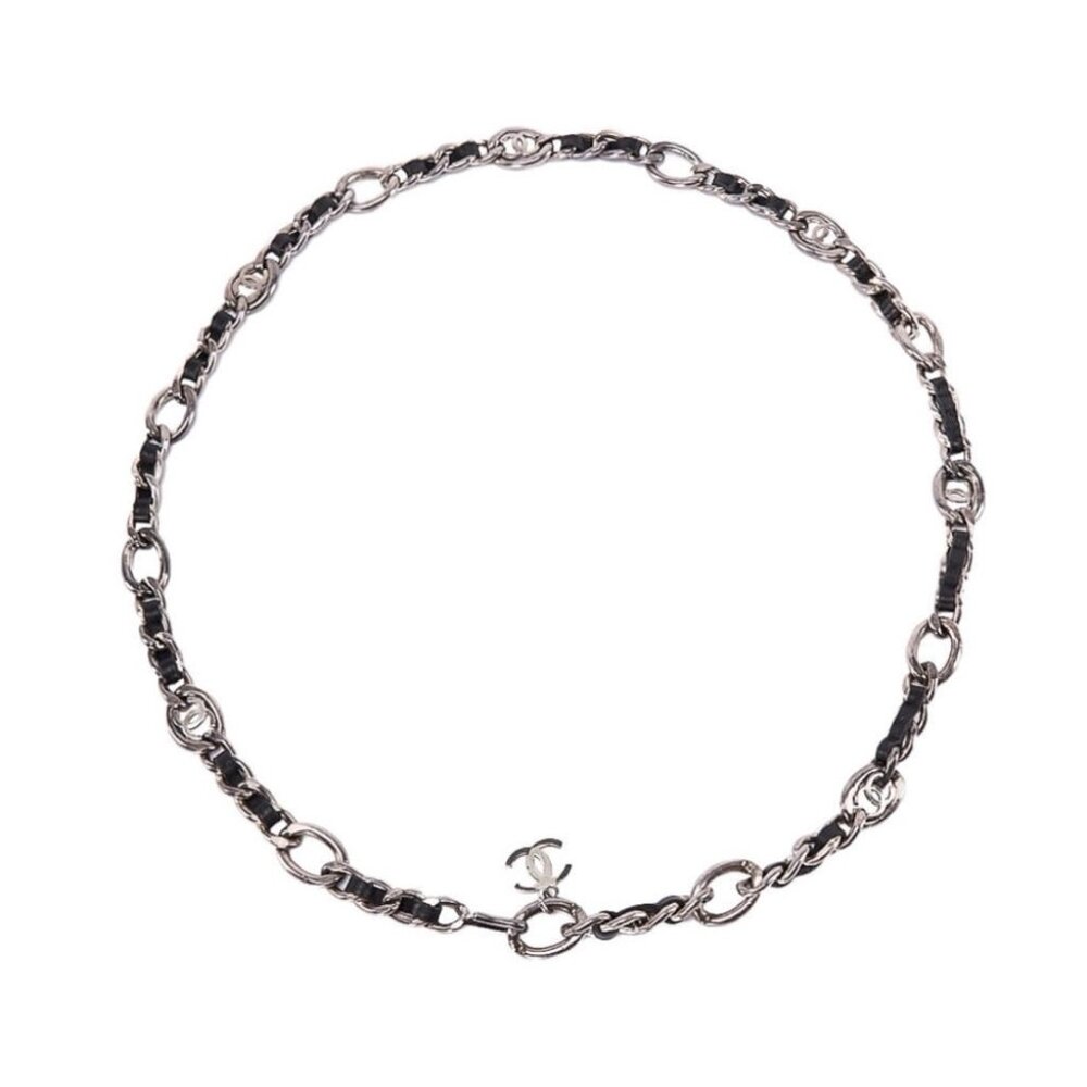 Chanel Vintage 96P Dark Metal & Brown Chain Link Leather Belt